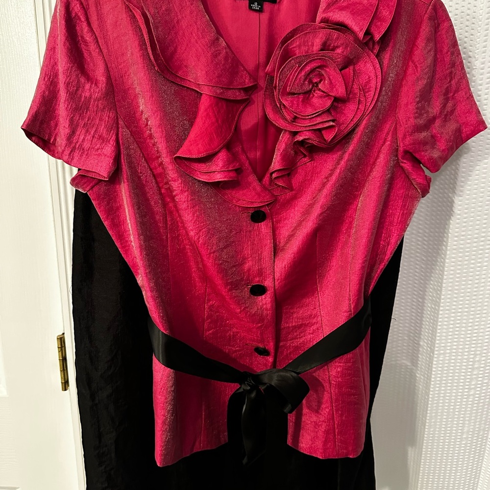 Adrianna Papell Pink Ruffled Blouse with Black Tie